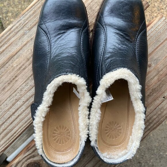 UGG Black Leather Shearling Lined Mule Clogs | Women’s 7 - Picture 2 of 8